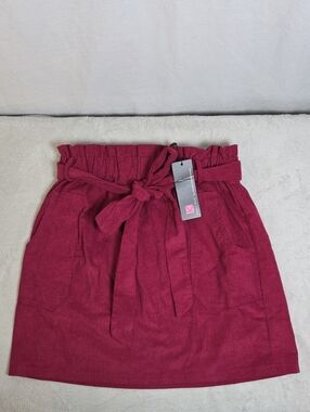 Kancy Kole Paperbag Waist Corduroy Skirt - Berry Size L NWT